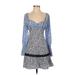 Foxiedox Casual Dress - A-Line Plunge Long sleeves: Blue Print Dresses - New - Women's Size X-Small