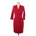 Lands' End Casual Dress - Sheath V-Neck 3/4 sleeves: Burgundy Solid Dresses - Women's Size 6