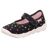 Hausschuh SUPERFIT "BUBBLE WMS: Mittel", Kinder, Gr. 27, bunt (schwarz bunt metallic), Baumwolle, metallic, gepunktet, modisch, Schuhe, Kindergartenschuh mit Klett, Sternchen, Größenschablone zum Download