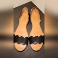 J. Crew Shoes | J. Crew Leather Scalloped Peep-Toe Flats Size 8 | Color: Black | Size: 8