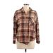 Billabong Long Sleeve Button Down Shirt: Brown Plaid Tops - Women's Size Medium