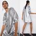 Zara Dresses | Nwt Zara Women’s Blogger Fave Silver Sequin Fringe Puff Sleeve Dress Medium M | Color: Silver | Size: M