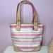 Coach Bags | Coach Hampton Pink Striped Canvas Tan Leather Top Zipper Tote Bag Purse 5175 | Color: Pink/White | Size: Os