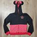 Disney Shirts & Tops | Disney Parks Minnie Mouse Full Zip Polka Dot With Ears Black Red Size Large | Color: Black/Red | Size: Lg