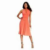 Nine West Dresses | Nine West Fireglow Coral Sleeveless Ruched Halter Cocktail Dress V-Neck, Size: 8 | Color: Pink | Size: 8