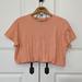 Free People Tops | Free People T-Shirt Women's Small Pink Peach Crop Top Elastic Hem Cotton Loose | Color: Pink | Size: S