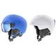 uvex Rocket jr Visor - Skihelm für Kinder - mit Visier - individuelle Größenanpassung - Blue matt - 54-58 cm & heyya pro - Skihelm für Kinder - individuelle Größenanpassung weiß-schwarz matt 54-58 cm