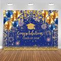 Mocsicka Blue and Gold Graduation Backdrop 2023 Congratulations Glitter Balloons Photography Background Vinyl Class of 2023 Graduation Party Decorations Congrats Grad Photo Booth (8x6ft 2024)