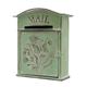 Vintage Mailbox, Post Box Wall Mounted, Metal Letter Box with Butterfly and Flower Pattern, for Outside Home Garden Ornament (Green)