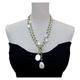 SAYOBO Statement Necklace Cultured White Coin Pearl Keshi Pearl Long Green Rosary Necklace