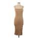 French Connection Casual Dress - Midi Square Sleeveless: Tan Solid Dresses - Women's Size 8