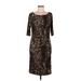 Nine West Casual Dress - Sheath Boatneck 3/4 sleeves: Brown Leopard Print Dresses - Women's Size 6