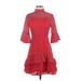 Lea & Viola Cocktail Dress - A-Line Turtleneck 3/4 sleeves: Red Print Dresses - Women's Size Small