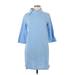 Casual Dress - Mini Turtleneck 3/4 sleeves: Blue Print Dresses - Women's Size Medium