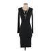 Forever 21 Casual Dress - Midi Plunge Long sleeves: Black Solid Dresses - New - Women's Size Small