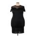 Cocktail Dress - Bodycon Crew Neck Short sleeves: Black Solid Dresses - Women's Size 4X