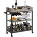 3 Tier Home Bar Serving Cart with Wine Rack and Glass Holders