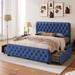 Upholstered Queen Platform Bed Frame with Four Drawers, Button Tufted Headboard and Footboard Sturdy Metal Support