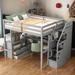 Pine Wood Full Size Loft Bed with Desk and Storage, Grey