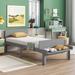 Solid Wood Twin/Full Size Kids Bed, Platform Bed with Featuring a Footboard Bench in Elegant Grey/White