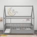 Full Size House Frame Floor Bed with High Fence and Roof Design - Safe, Stylish, and Imaginative Sleeping Space for Kids
