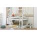 Twin over Twin Size Pine Low Bunk Bed, House Bed with Ladder with Safety Guardrails and Supported By Wooden Boards