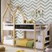 Twin over Twin House Bunk Bed with White Storage Staircase and 2 Blackboards, White and Natural with Safety Guardrails