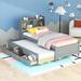 Twin Size Bed with built-in USB ,Type-C Ports, LED light, Bookcase Headboard, Trundle and 3 Storage Drawers