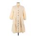 Beachsissi Casual Dress - Shirtdress Collared 3/4 sleeves: Ivory Dresses - Women's Size Medium