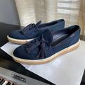 Louis Vuitton Shoes | Louis Vuitton Denim Blue Canvas Men’s Loafers 9 Mens -11womens Slip-On Moccasins | Color: Blue/Tan | Size: 9