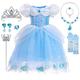 YYDSXK Princess Dress Girls, Cinderella Costume with Crown Wand Necklaces Set, Fancy Dress Costumes Children's Cinderella Dress Princess Costume for Carnival Cosplay Birthday Party (150)