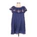 Umgee Casual Dress - Shift: Blue Floral Dresses - Women's Size Large