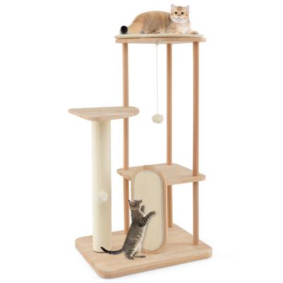 Costway Wooden Multi-level Modern Cat Tower with S...