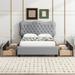Upholstered Bed Frame with 4 Storage Drawers, Full/Queen Size PU Leather Platform Bed with Button Tufted Headboard for Bedroom