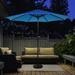 Lighted Patio Shade 9 Ft Outdoor Umbrella with 19lbs Weighted Base, Solar Powered LED, and Push Button Tilt by Villacera (Blue)