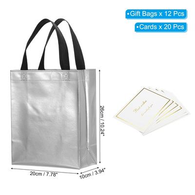 Gift Bags with Cards, 12 Set 8" Reusable Non-Woven Gift Goodie Bags - 10"x8"x4"