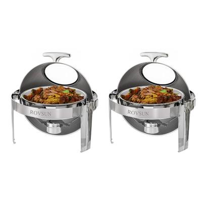 1/2 Set 6 QT Round Stainless Steel Roll Top Chafing Dish