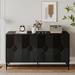 Accent Black Lacquered 4 Door Wooden Sideboard Buffet Server Storage Cabinet, for Living Room, Entryway, Hallway, Kitchen