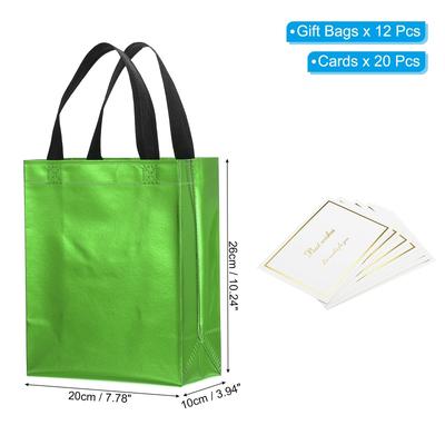 Gift Bags with Cards, 12 Set 8" Reusable Non-Woven Gift Goodie Bags - 10"x8"x4"