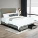 Queen Size Linen Upholstered Platform Bed with Adjustable LED Headboard and Footboard Drawers