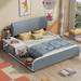 Full Size PU Leather Upholstered Platform Bed with Storage Nightstand and Guardrail