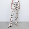 Zara Pants & Jumpsuits | Nwt Zara High-Waisted Skinny Flare Stretch Printed Cow Print Jeans Sz. 10 | Color: Brown/Cream | Size: 10