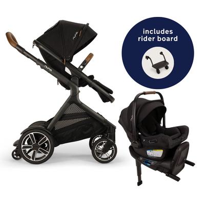 Nuna DEMI Next Stroller with Rider Board + PIPA Aire RX Travel System Bundle - Caviar