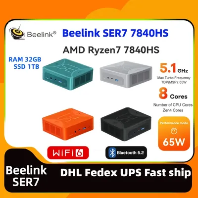 BEELINK-Mini PC SER7 AMD Ryzen 7 7840HS RAM DDR5 32 Go SSD 1 To dp 4K pour le bureau et la