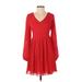 Jessica Simpson Casual Dress - Fit & Flare: Red Solid Dresses - Women's Size Small