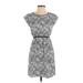 Ann Taylor LOFT Casual Dress - Mini Crew Neck Short sleeves: Gray Print Dresses - Women's Size 0 Petite