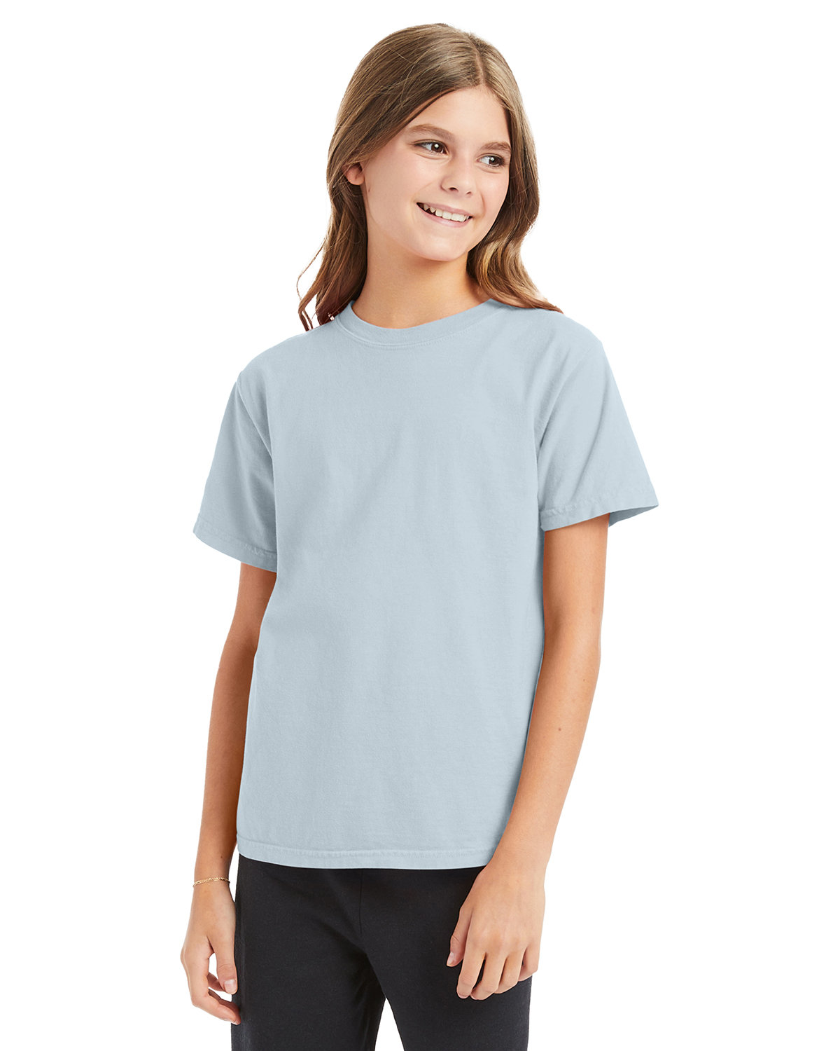 ComfortWash by Hanes GDH175 Youth Garment-Dyed T-Shirt in Soothing Blue size Small | Cotton