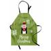 Christmas Apron Nerdy Funny Penguin Holding a Gift Box Hanging Line Snowflake Ornaments Unisex Kitchen Bib with Adjustable Neck for Cooking Gardening Adult Size Olive Green White by Ambesonne