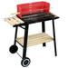 SYTHERS Portable Charcoal Barbecue Grill with Big Wheels & Wood Shelf Square Charcoal Grill BBQ Grill for Outdoor Camping Cooking Picnic Black Red
