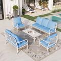 Sophia&William 6 Piece Patio Conversation Set Outdoor Furniture Loveseat Sofa Set with Fixed Chair Blue